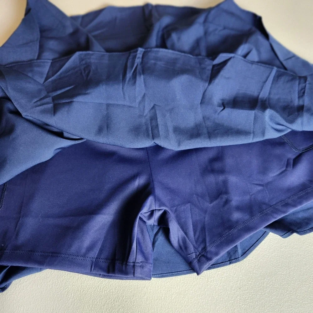Pinspark Skort Navy Blue‎ Shiny Pleated Athletic Tennis Golf Skirt Medium NWT